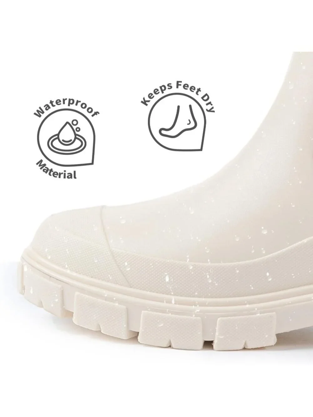 Women's Beige Waterproof Slip-Resistant Rubber Short Ankle Chelsea rain Boots